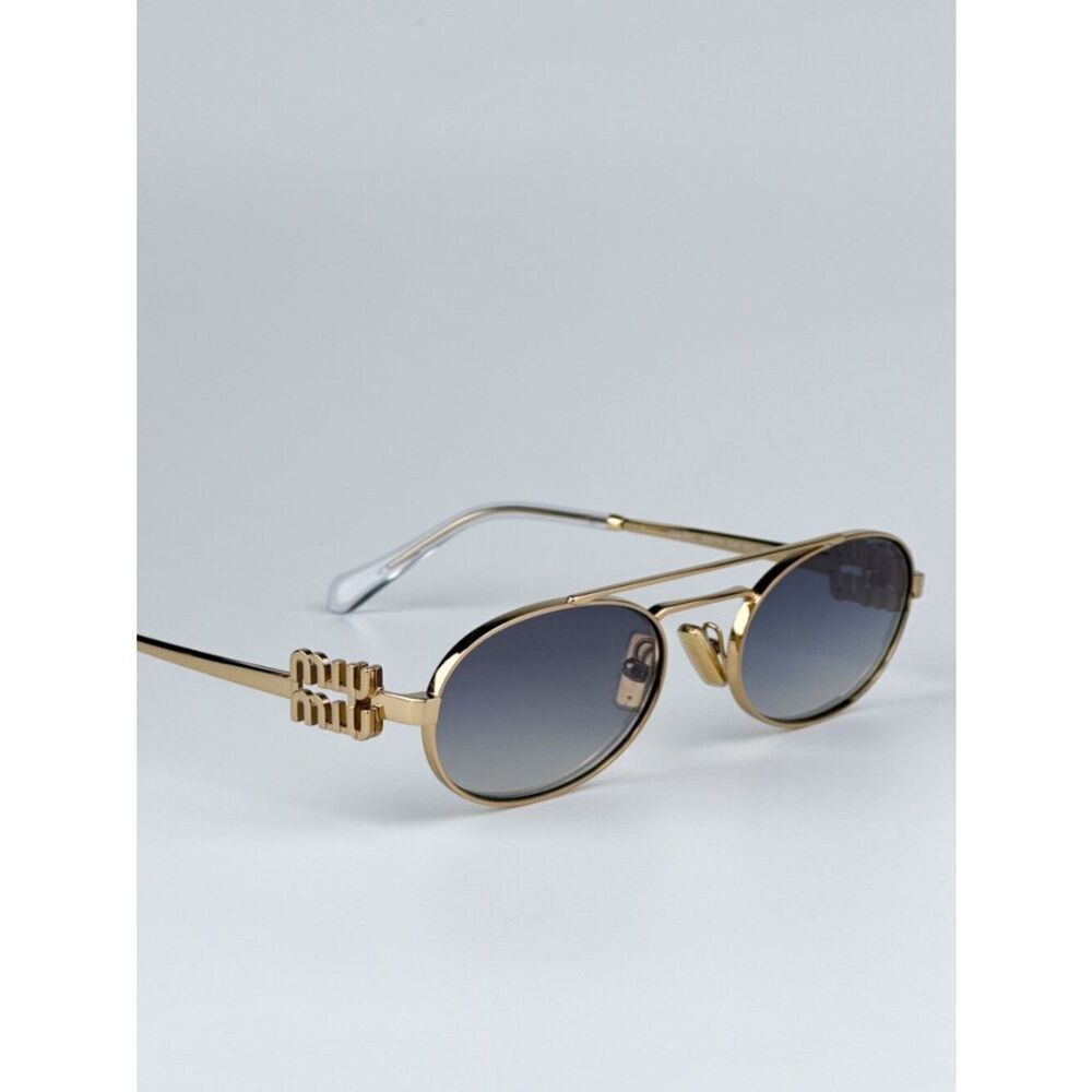 NEW Miu Miu MU54ZS 5AK30C Gold Grey Gradient Mirror Pilot Unisex Sunglas MU 54ZS - Picture 9 of 12